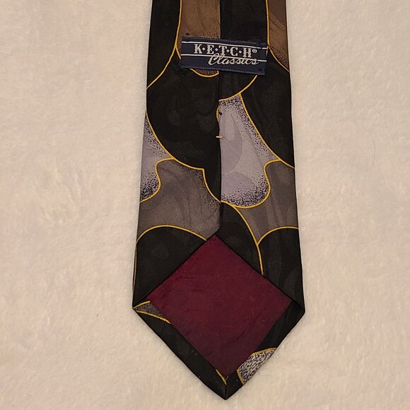 Ketch Classics Patterned Silk Tie Black White Gray - Picture 4 of 11